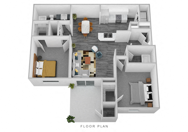 Floor plan for 2 beds, 2 baths, 1111 sqft